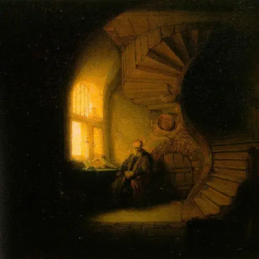 Philosopher in Meditation, Rembrandt van Rijn, c.1631, "domínio público"