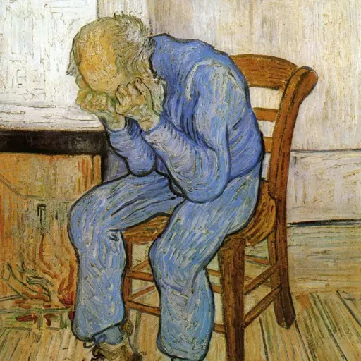 Old Man in Sorrow, Vincent van Gogh, 1890, "domínio público"