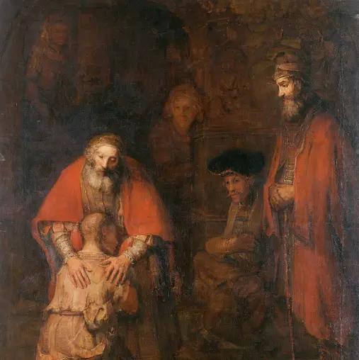 The Return of the Prodigal Son, Rembrandt van Rijn, c.1661–69, "domínio público"