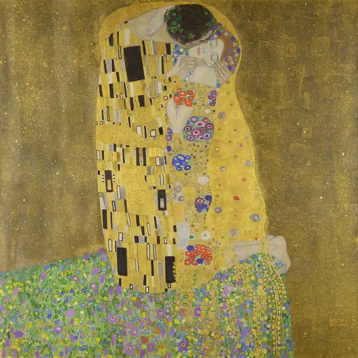 The Kiss, Gustav Klimt, 1907–08, "domínio público"