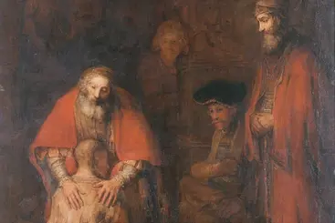 The Return of the Prodigal Son, Rembrandt van Rijn, c.1661–69, "domínio público"